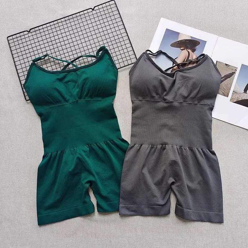Combinaison Yoga Femme Une Pièce - Jumpsuit Fitness Gainant & Brassière Intégrée