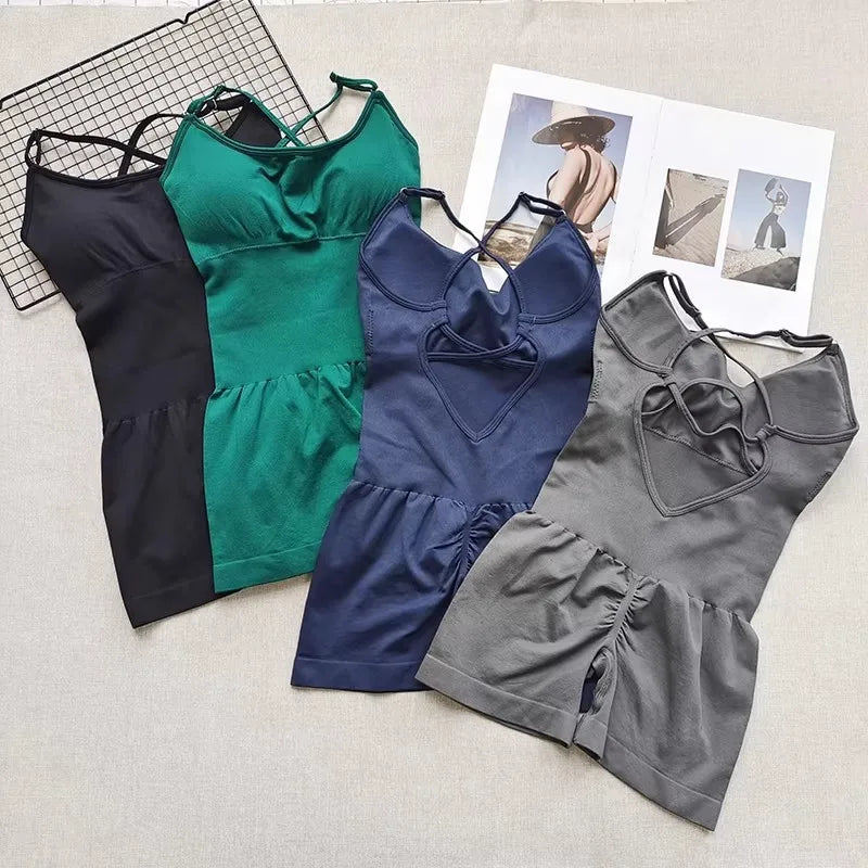Combinaison Yoga Femme Une Pièce - Jumpsuit Fitness Gainant & Brassière Intégrée