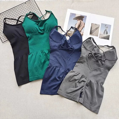 Combinaison Yoga Femme Une Pièce - Jumpsuit Fitness Gainant & Brassière Intégrée