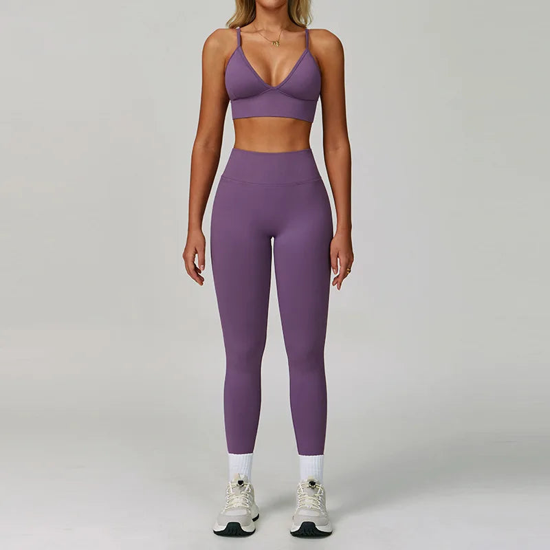 Ensemble Yoga Sans Couture Femme 2/3 Pièces - Legging, Brassière & Top