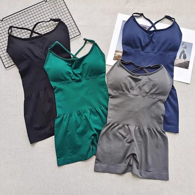 Combinaison Yoga Femme Une Pièce - Jumpsuit Fitness Gainant & Brassière Intégrée
