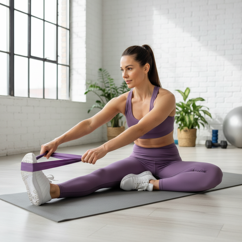 Femme yoga avec bande élastique FlexMove