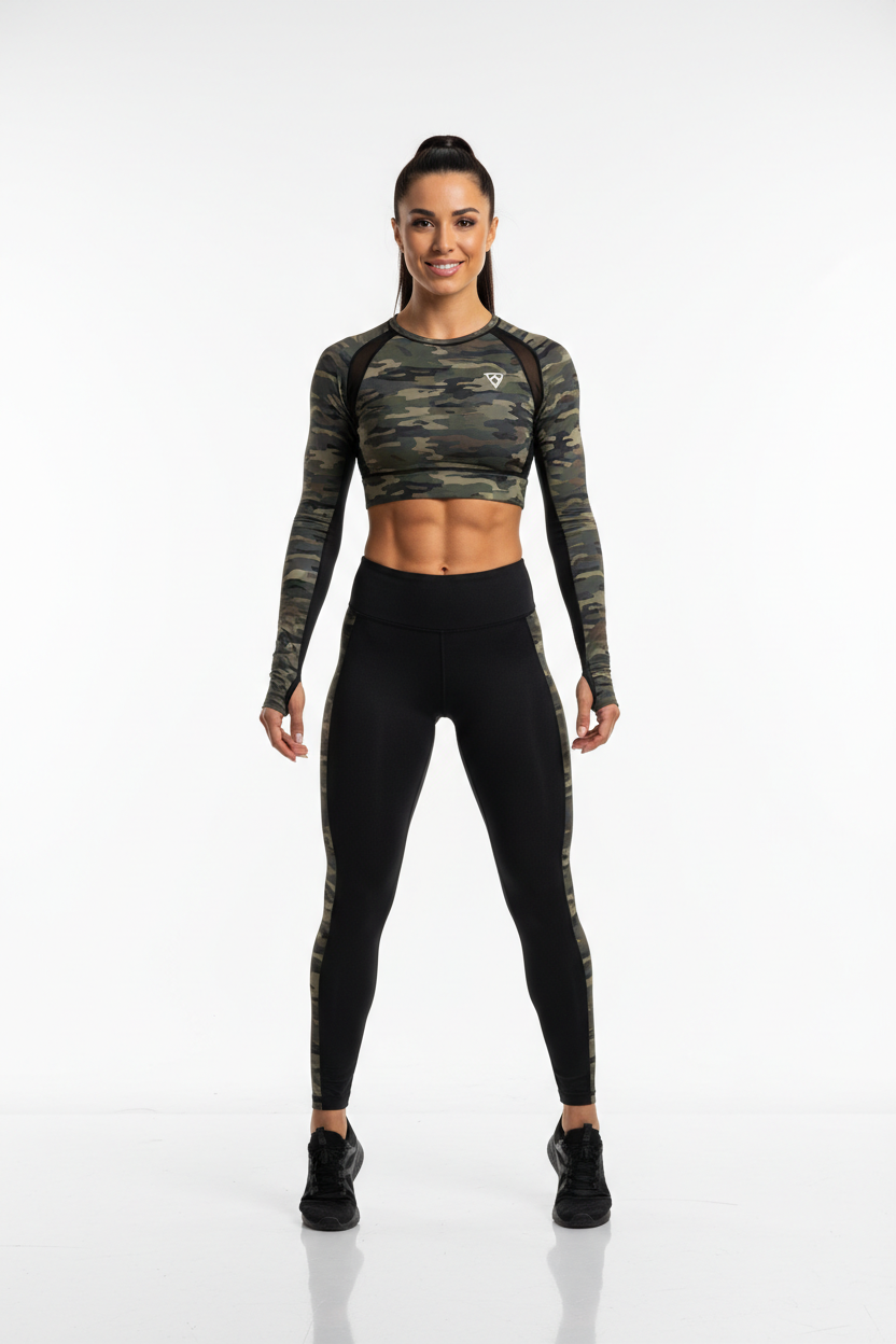 Ensemble Sport Camouflage Femme – Haut Manches Longues & Pantalon Fitness