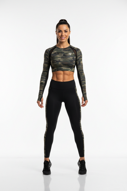 Ensemble Sport Camouflage Femme – Haut Manches Longues & Pantalon Fitness